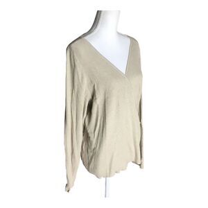 Leith Women’s Plus Size 3X Beige V-Neck Wrap Sweater Ribbed Stretch Modal NWOT